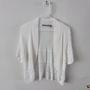 NY Collection White Open Knit Cardigan XL Lace Boho Cropped Layer